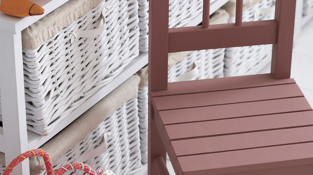 Child's wooden chair painted in Little Greene Ashes of Roses