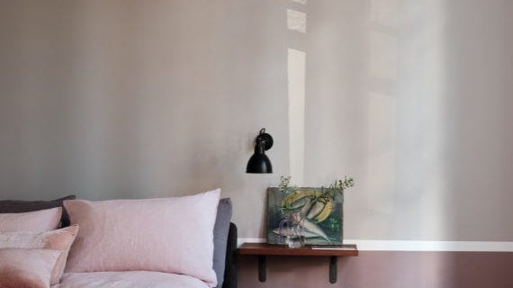 Bedroom with walls painted in Farrow & Ball Elephant's Breath