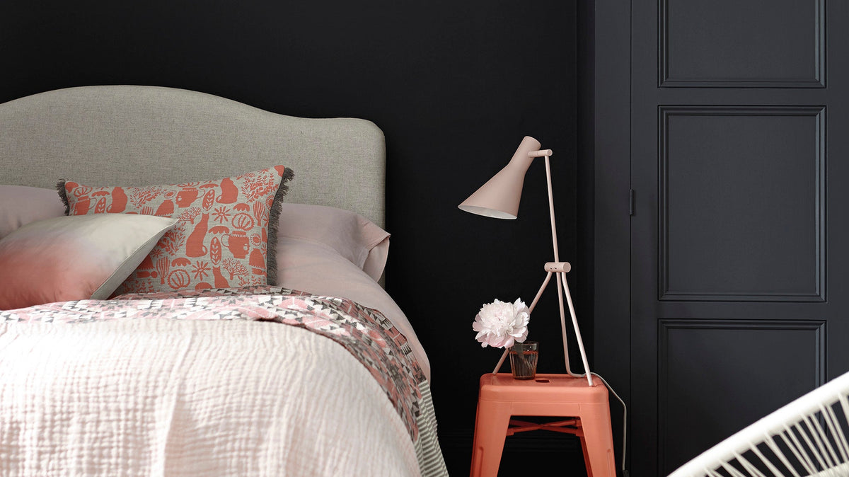 Bedroom painted in Little Greene Basalt