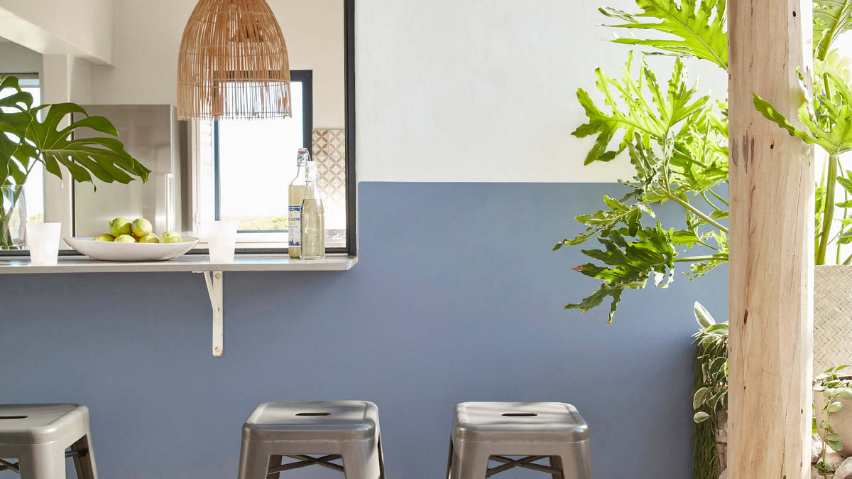Room painted in Little Greene Slaked Lime above a Juniper Ash lower wall