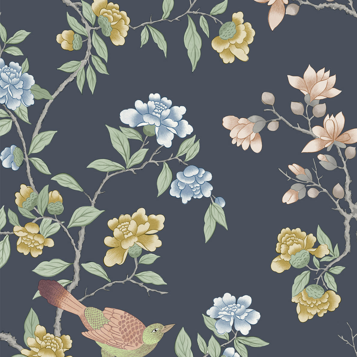 Aderyn - Hicks' Blue by Little Greene - luxury wallpaper