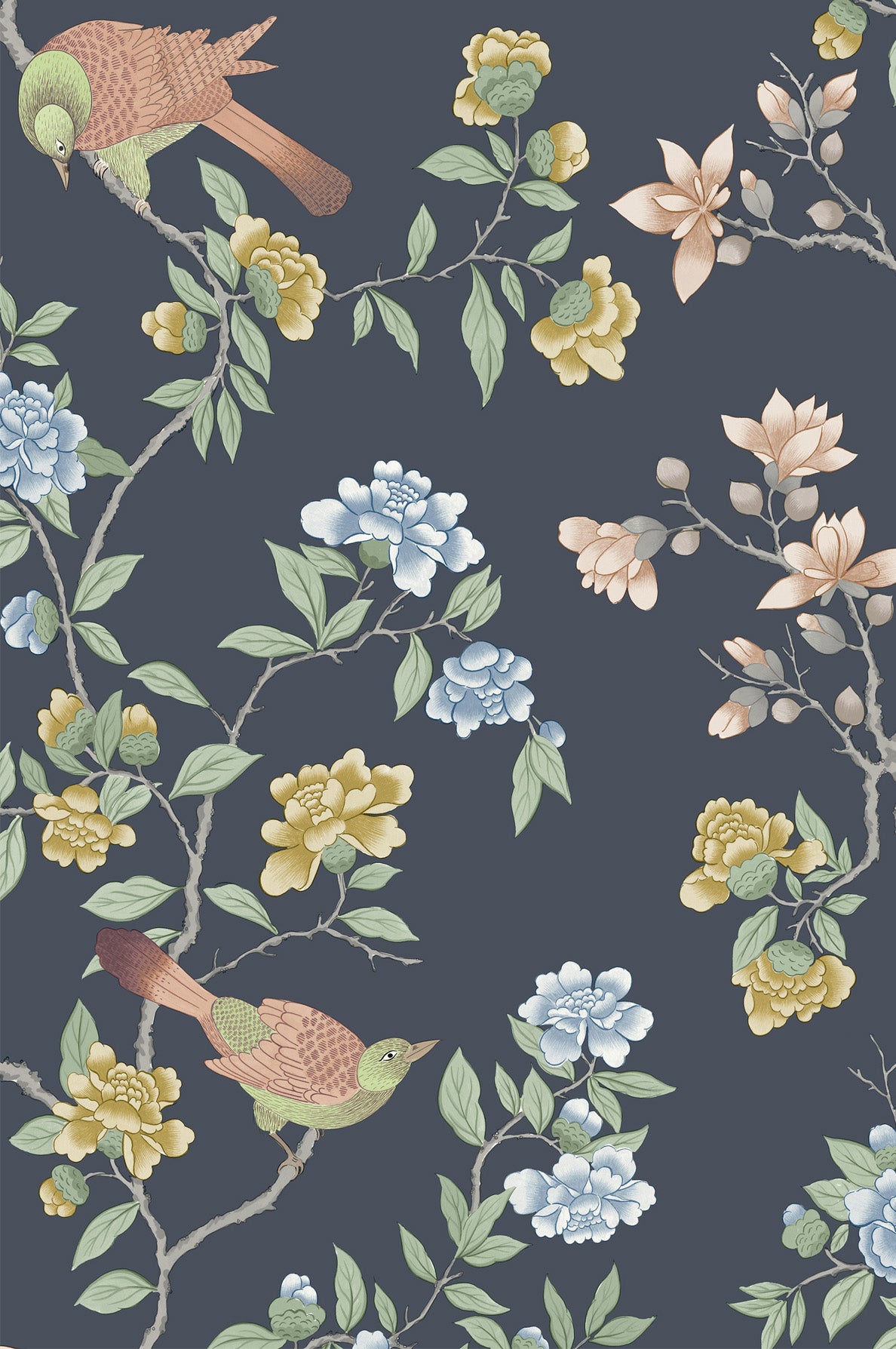Aderyn - Hicks' Blue by Little Greene - luxury wallpaper