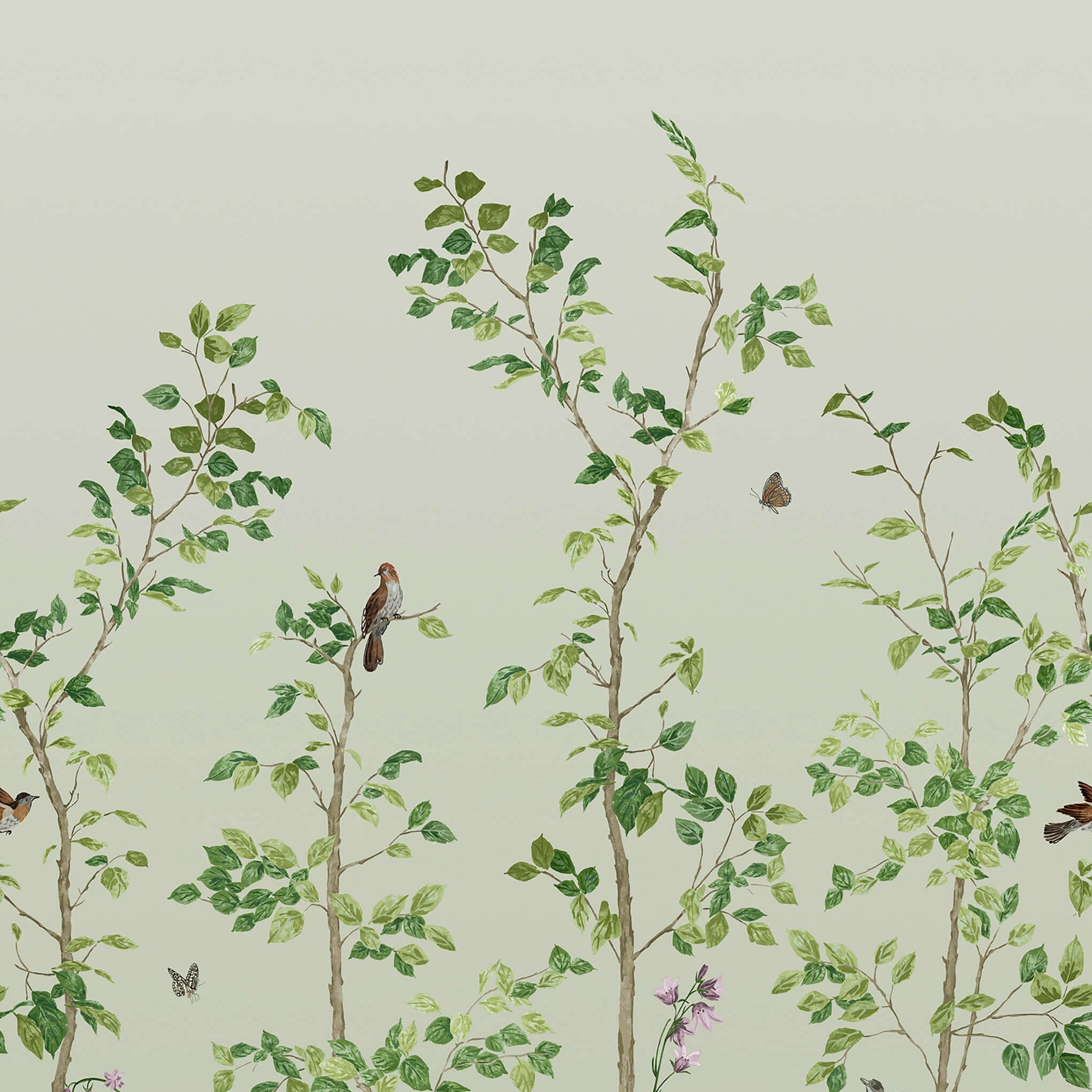 Bird & Bluebell - Pea Green by Little Greene - luxury wallpaper