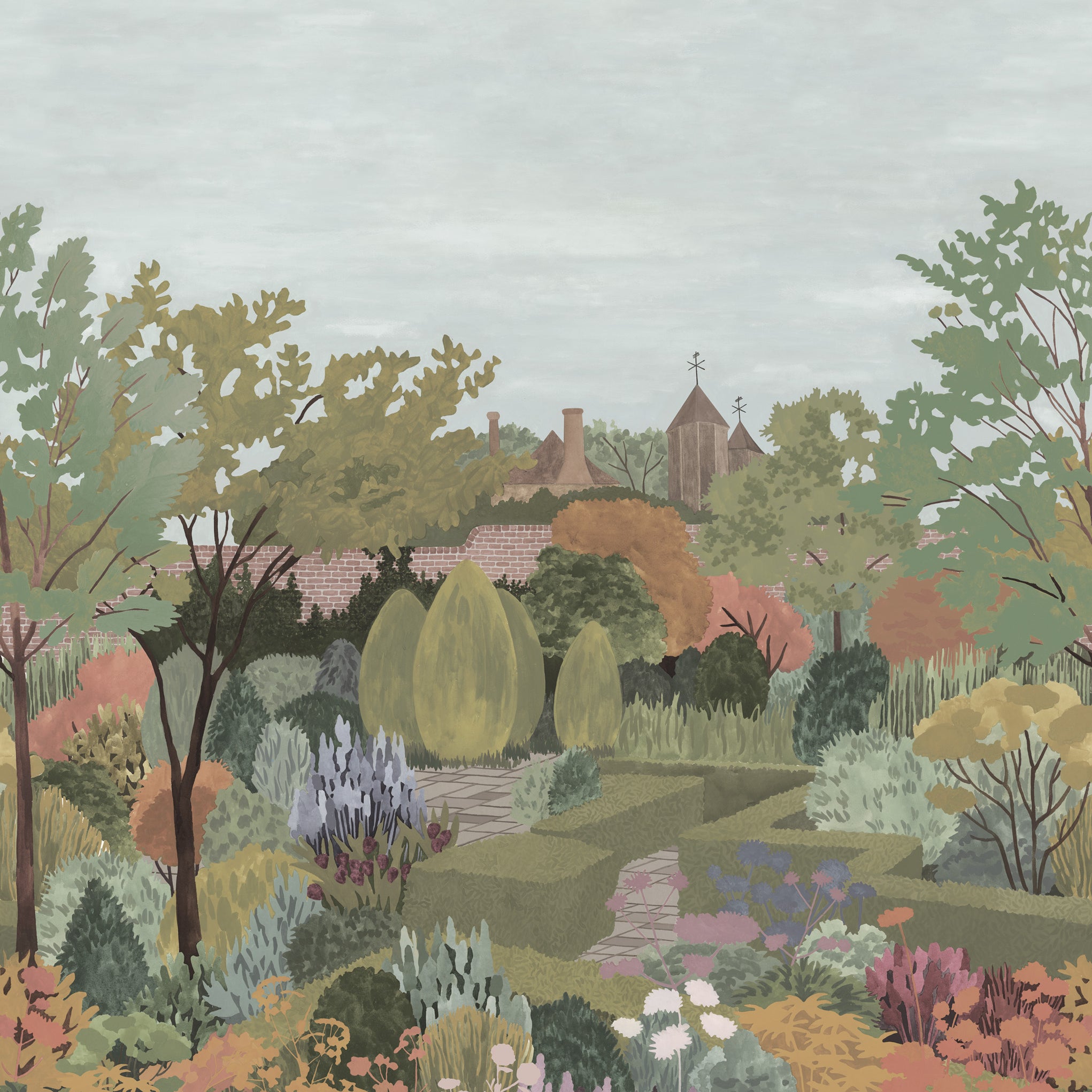 Castle Garden - Sage Green by Little Greene - luxury wallpaper