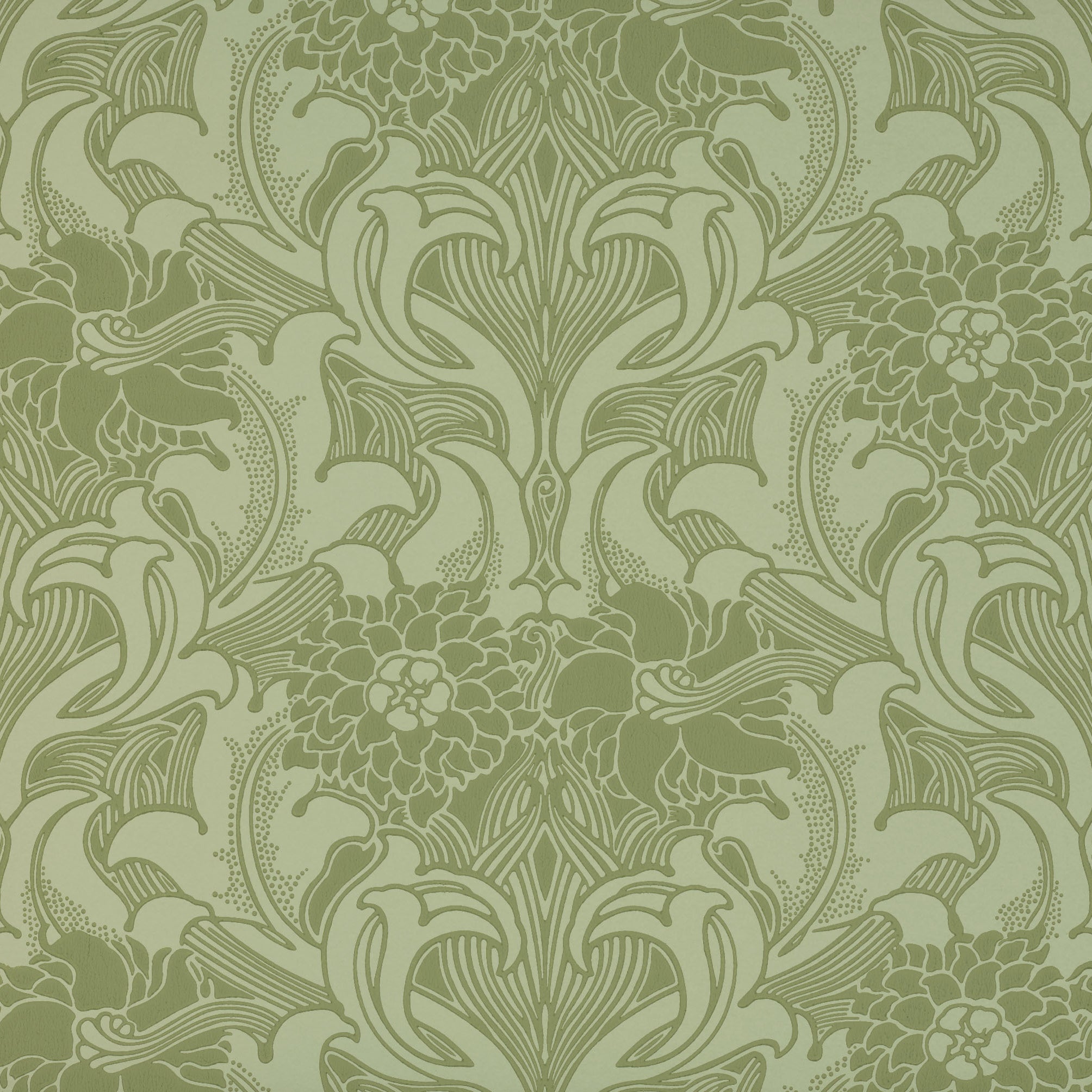 Dahlia Scroll - Pea Green by Little Greene - luxury wallpaper