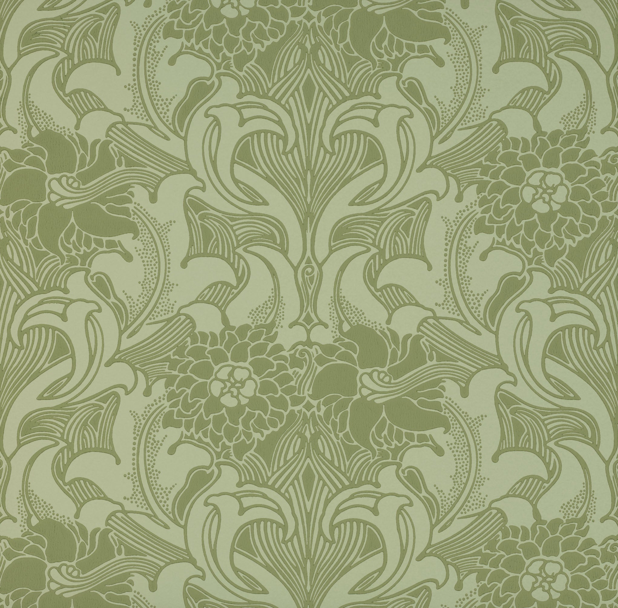 Dahlia Scroll - Pea Green by Little Greene - luxury wallpaper