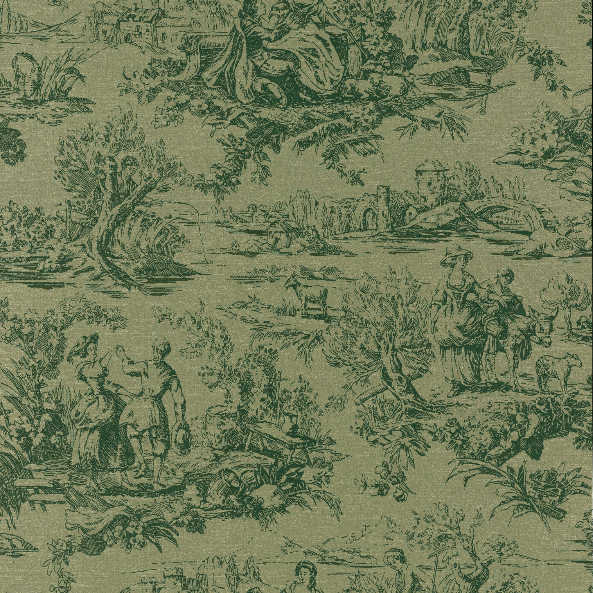 Lovers' Toile - Dark Brunswick Green by Little Greene - luxury wallpaper