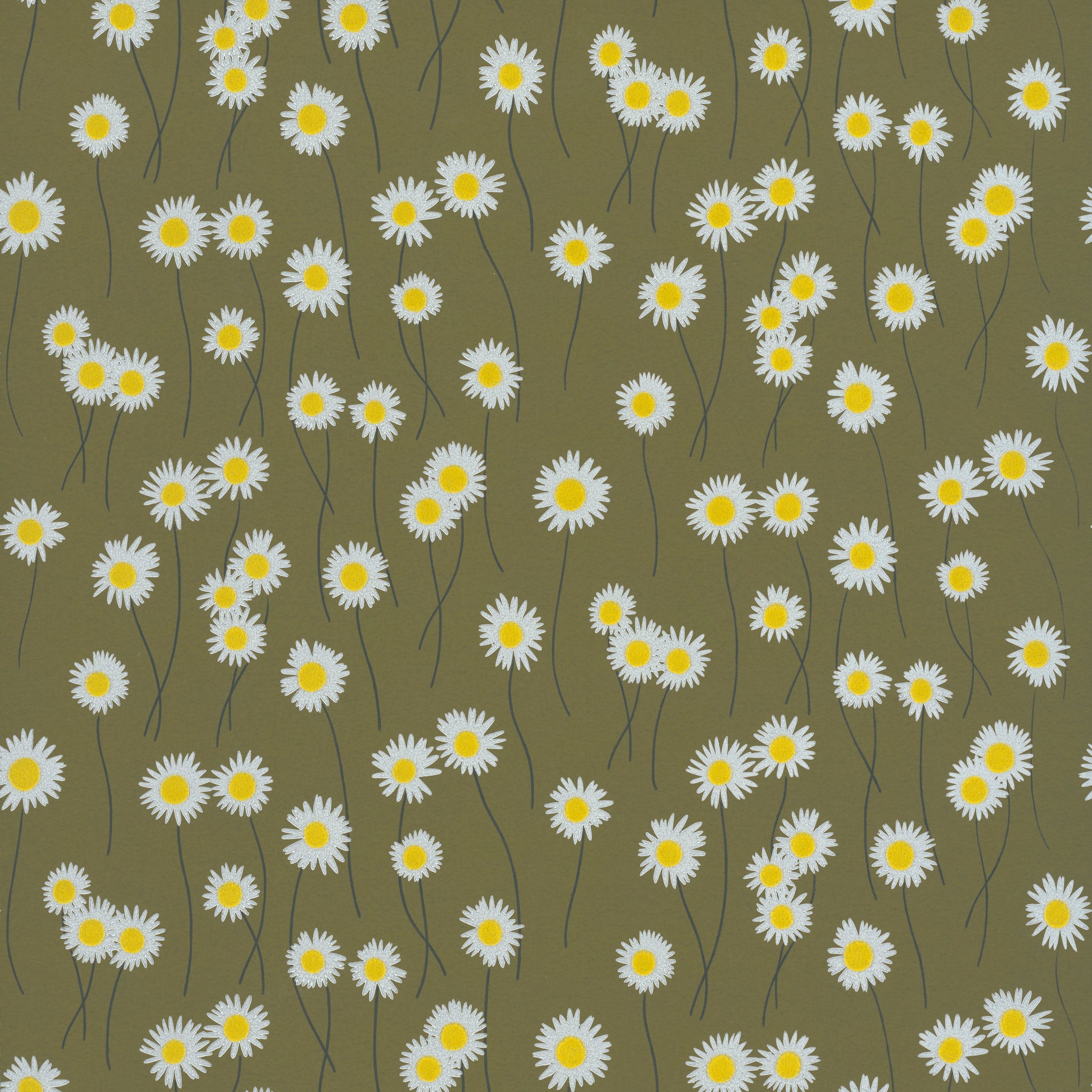 Moon Daisies - Olive Colour by Little Greene - luxury wallpaper
