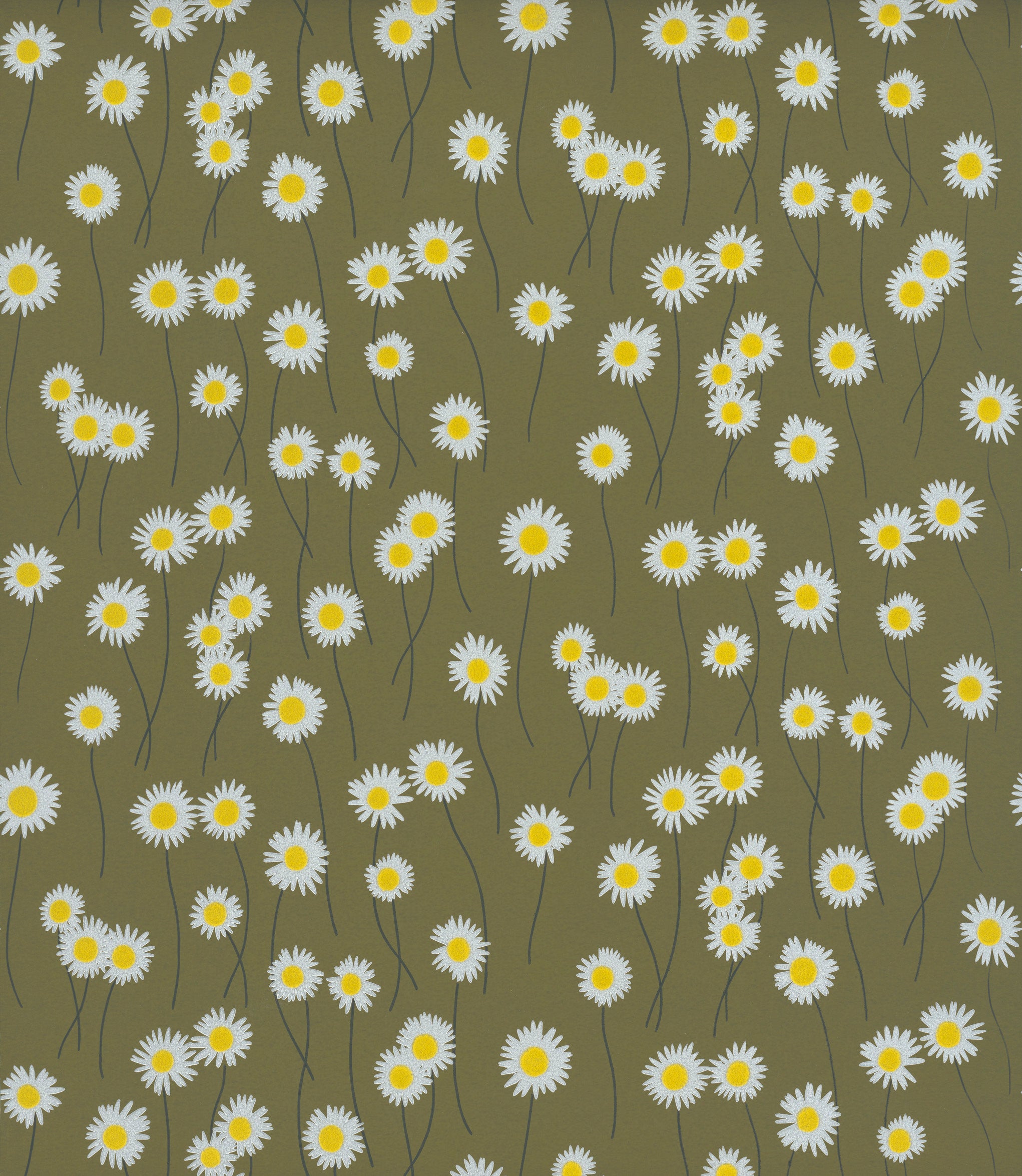 Moon Daisies - Olive Colour by Little Greene - luxury wallpaper