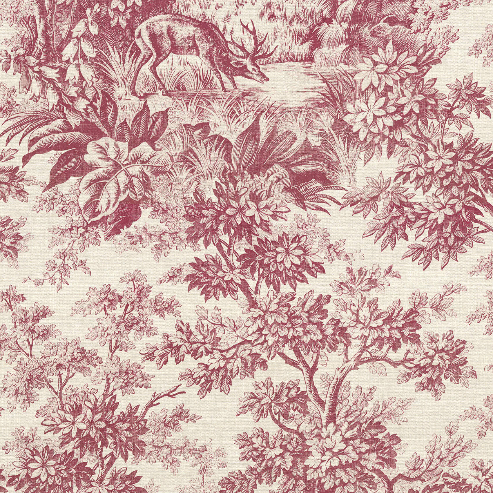 Stag Toile - Burgundy by Little Greene - luxury wallpaper
