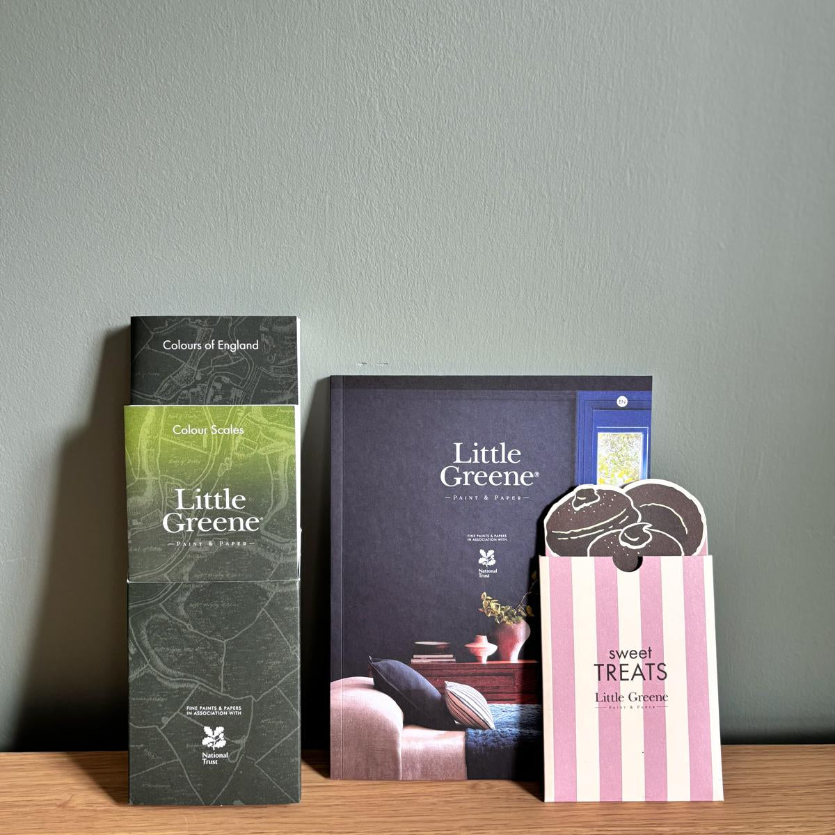 Little Greene colour card pack displayed with branded colour guides