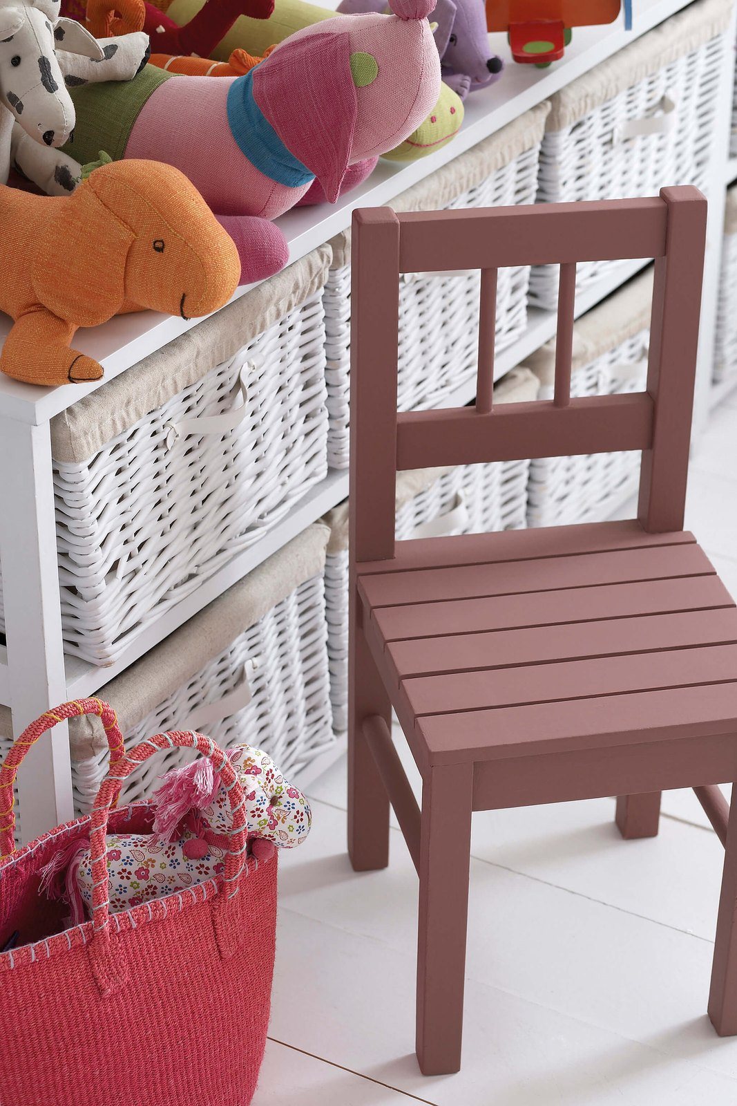 Child's wooden chair painted in Little Greene Ashes of Roses