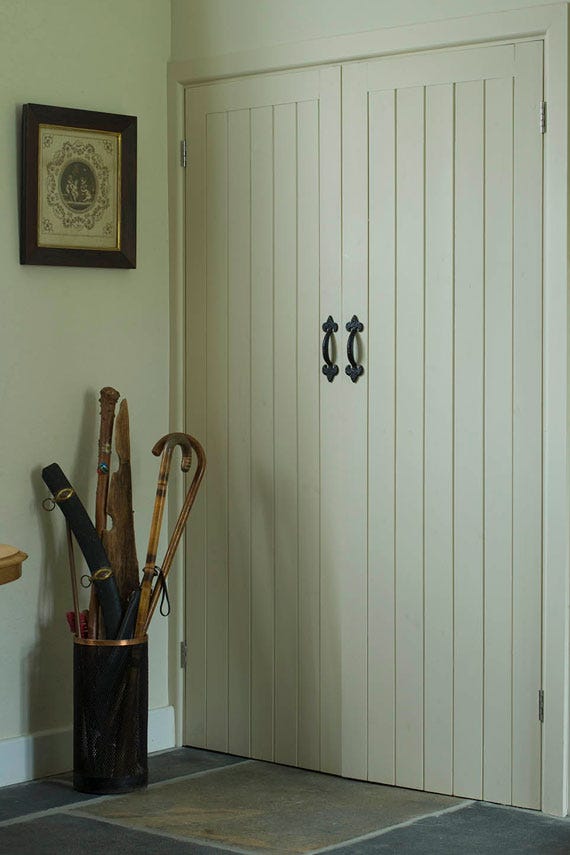 Tongue and groove panelling painted in Farrow & Ball Off-White