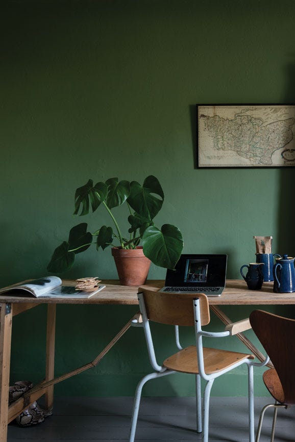 Room painted in Farrow & Ball Calke Green