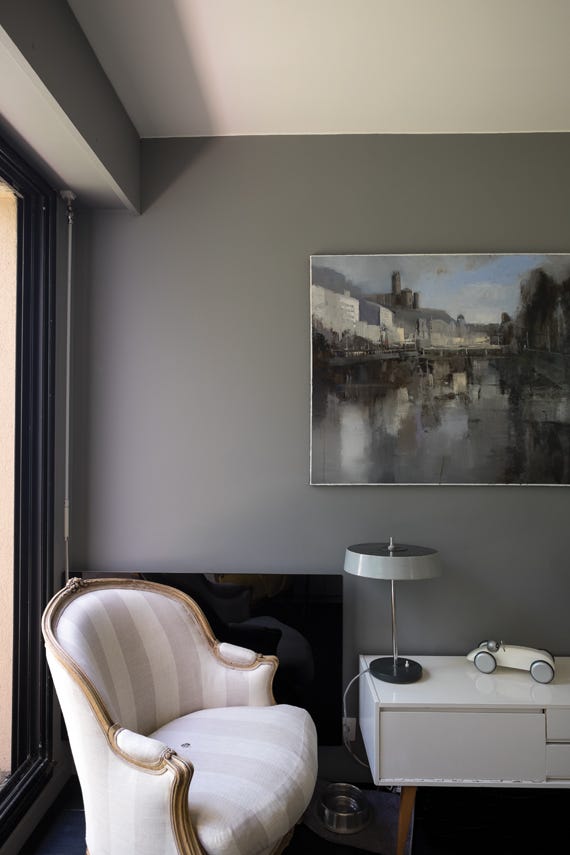Sitting room with walls painted in Farrow & Ball Mole's Breath