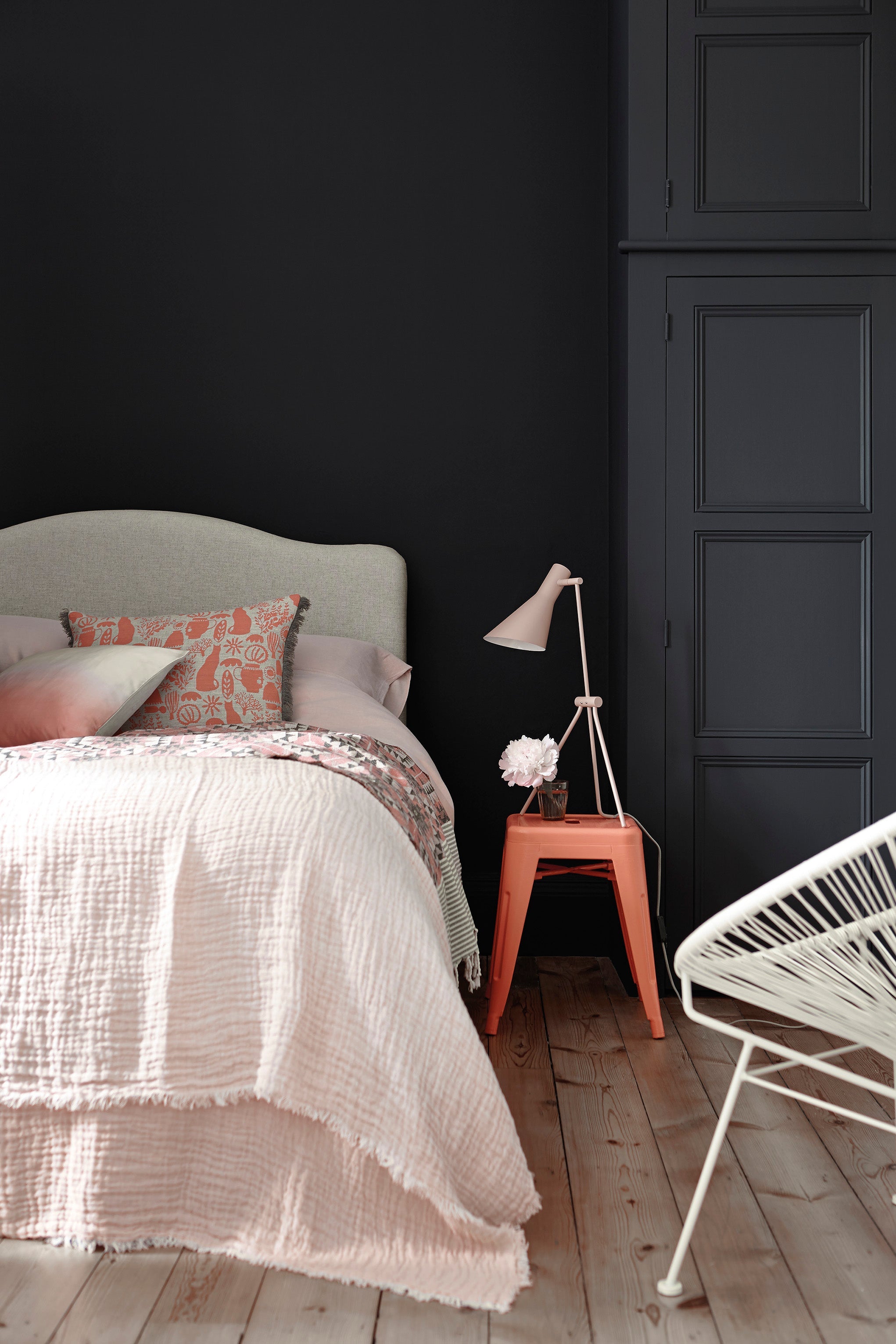 Bedroom painted in Little Greene Basalt