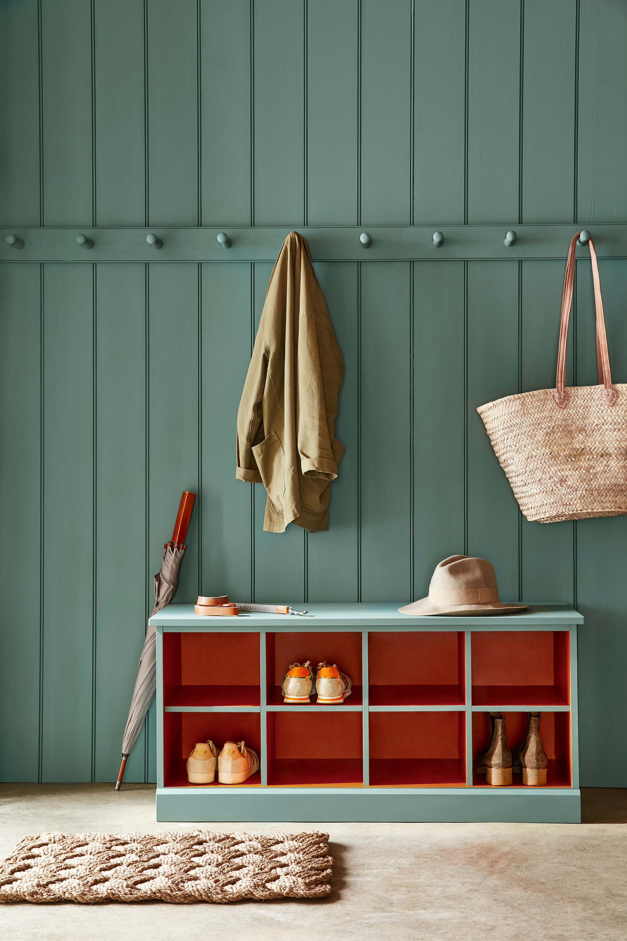 Entrance hall with panelling painted in Little Greene Pleat