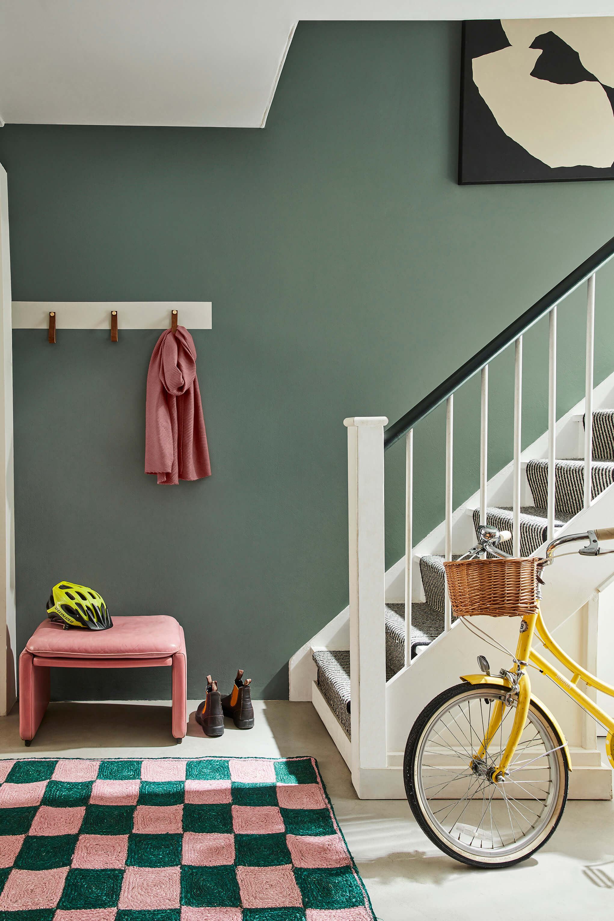 Hallway and staircase painted in Little Greene Livid