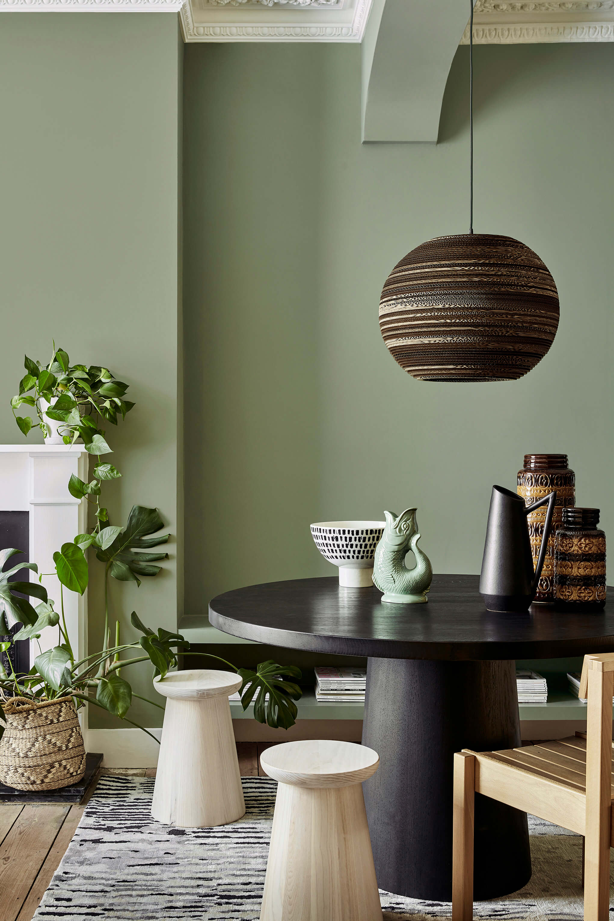 Dining room painted in Little Greene Sage Green