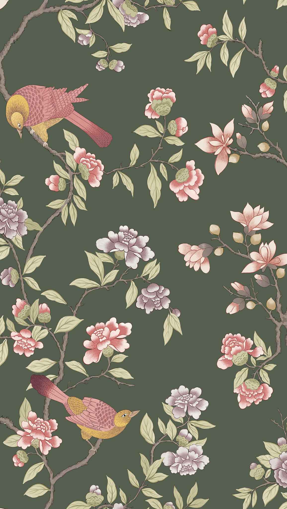 Aderyn - Olive Colour by Little Greene - luxury wallpaper