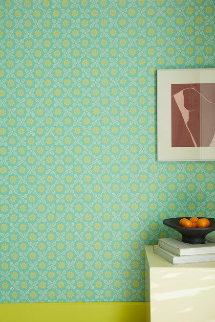 Ditsy Block - Green Verditer by Little Greene - luxury wallpaper