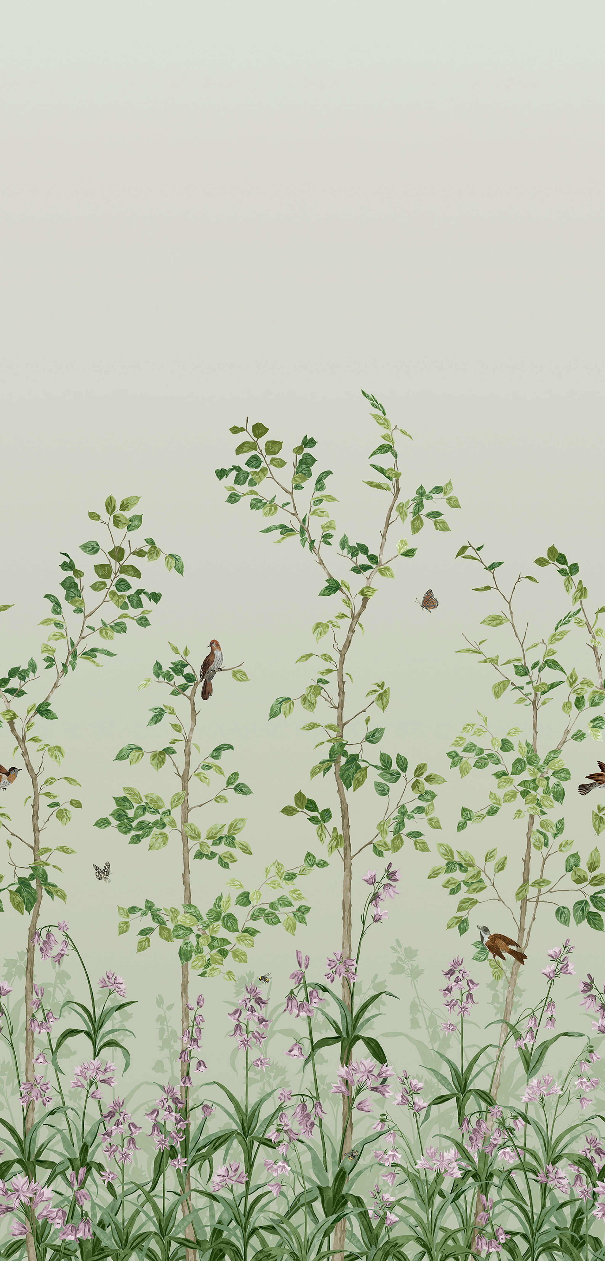 Bird & Bluebell - Pea Green by Little Greene - luxury wallpaper