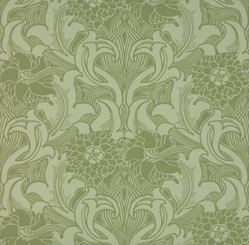 Dahlia Scroll - Pea Green - Sample