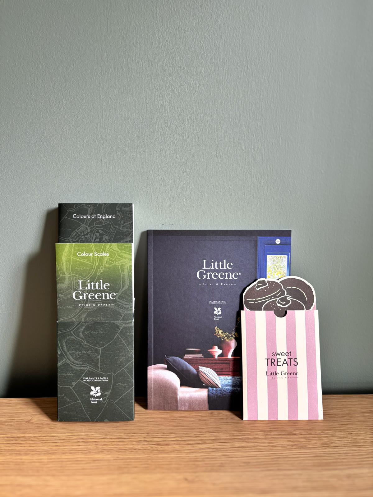 Little Greene colour card pack displayed with branded colour guides