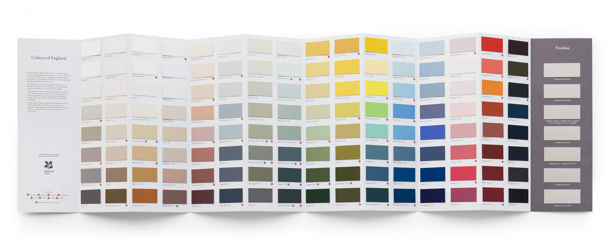 Little Greene colour card open to show a full grid of paint colours